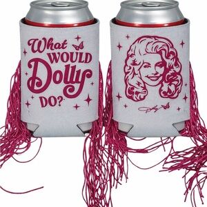 Pink and White Dolly Parton Can Cooler